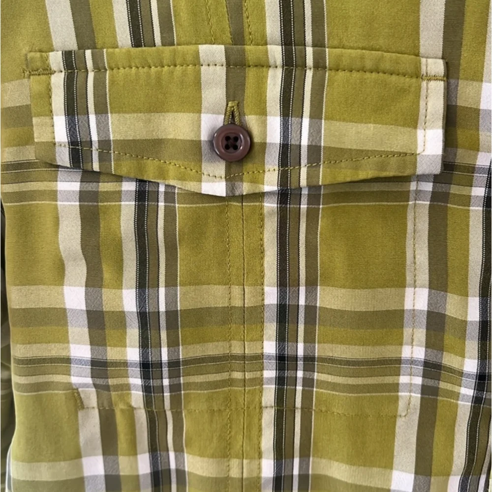 Prana Green Plaid Button Up Short Sleeve Shirt Size Large